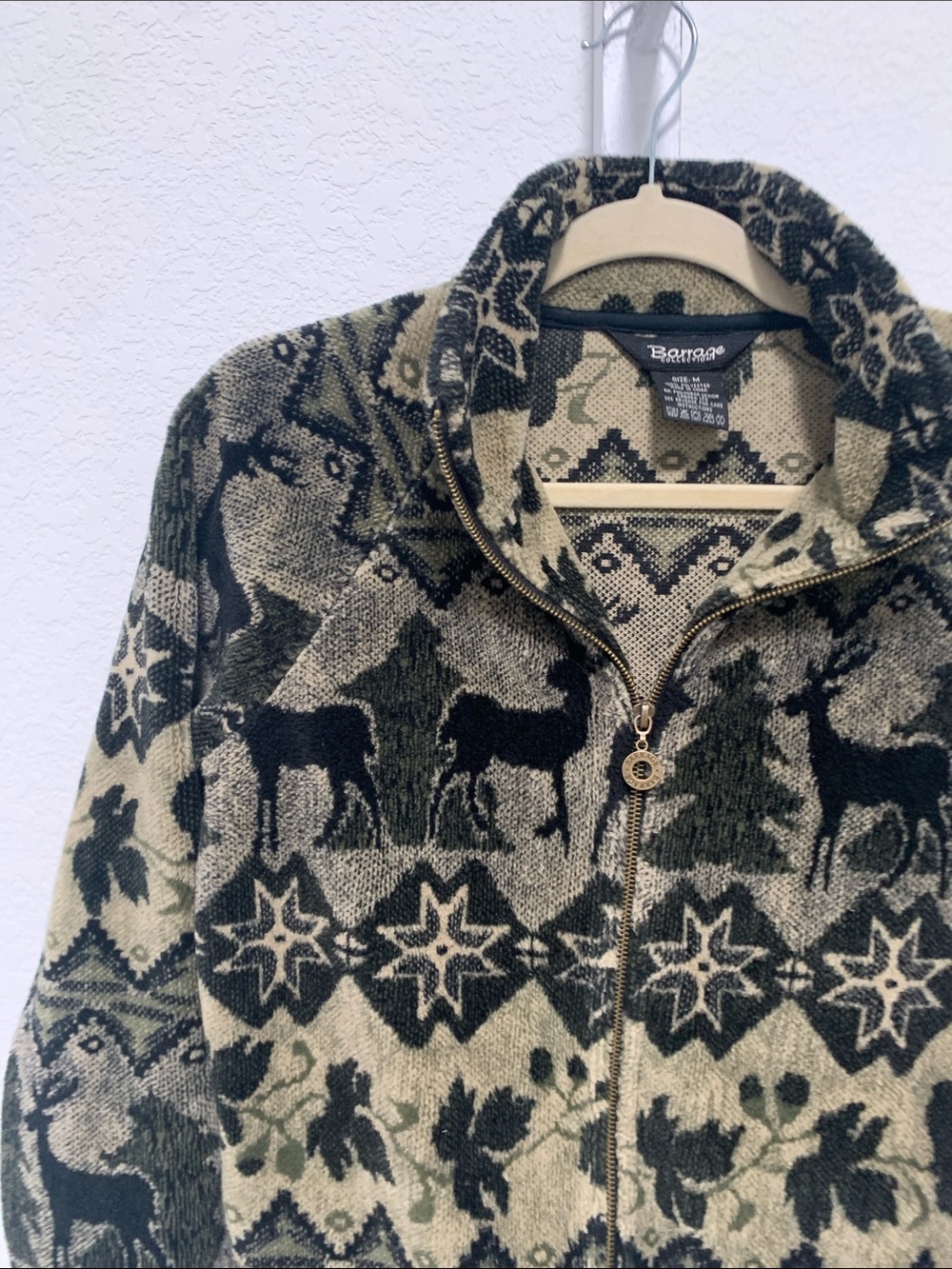 Vintage Barrage Fair Isle Reindeer Graphics Zip Front Fleece Jacket - Picture 3 of 7